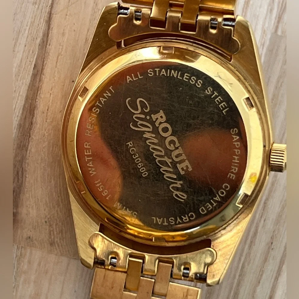 Rogue Signature Diamond Dress Watch Gold-Tone Dial, Case, Bracelet Date Window